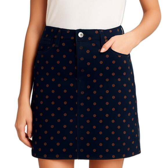 Pilcro Skirt Denim Polka Dot Cotton Blue Jean Casual Anthropologie Size 29 or 10 - Picture 1 of 12